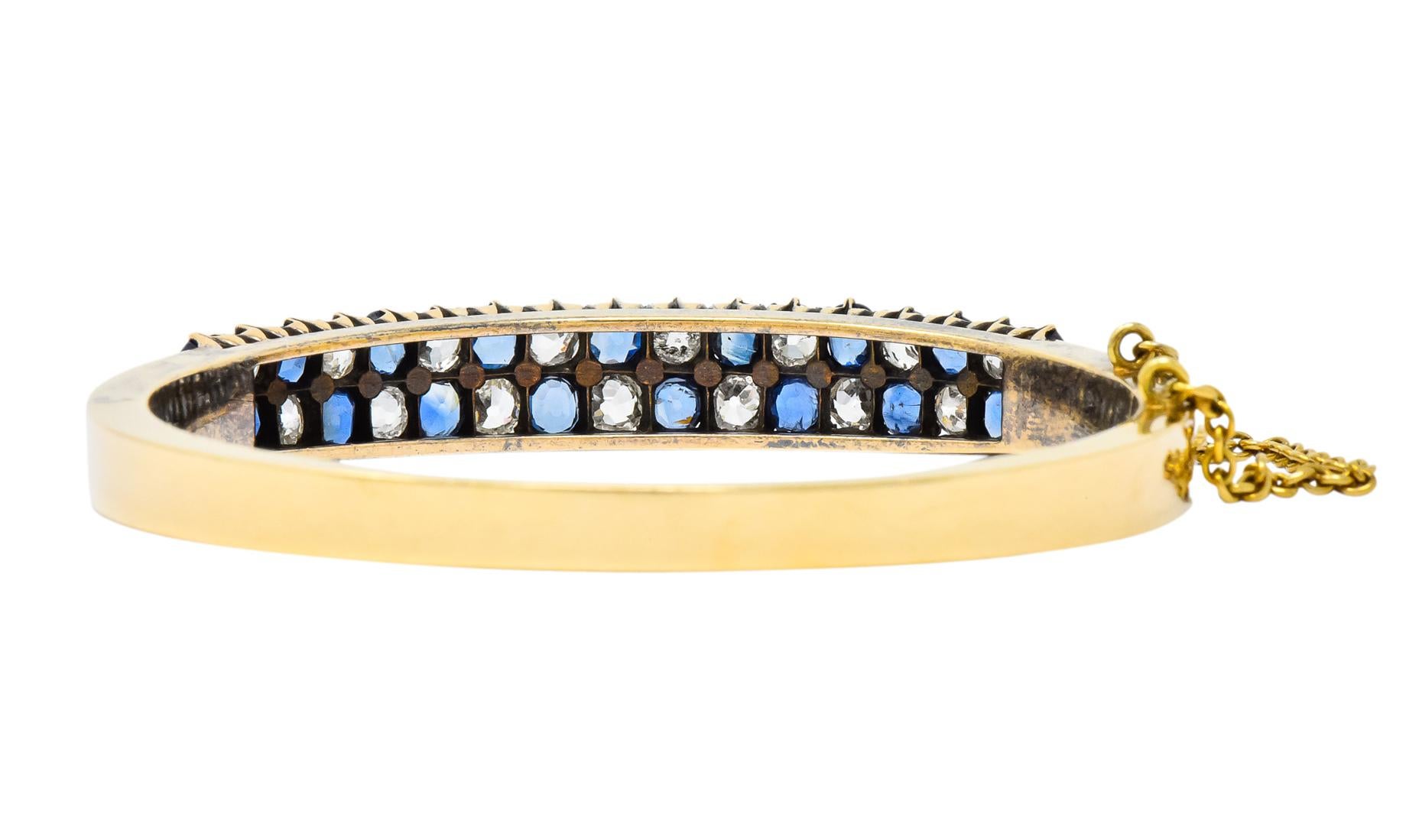 Victorian 6.65 Carat Diamond Sapphire 18 Karat Gold Bangle Bracelet In Excellent Condition In Philadelphia, PA