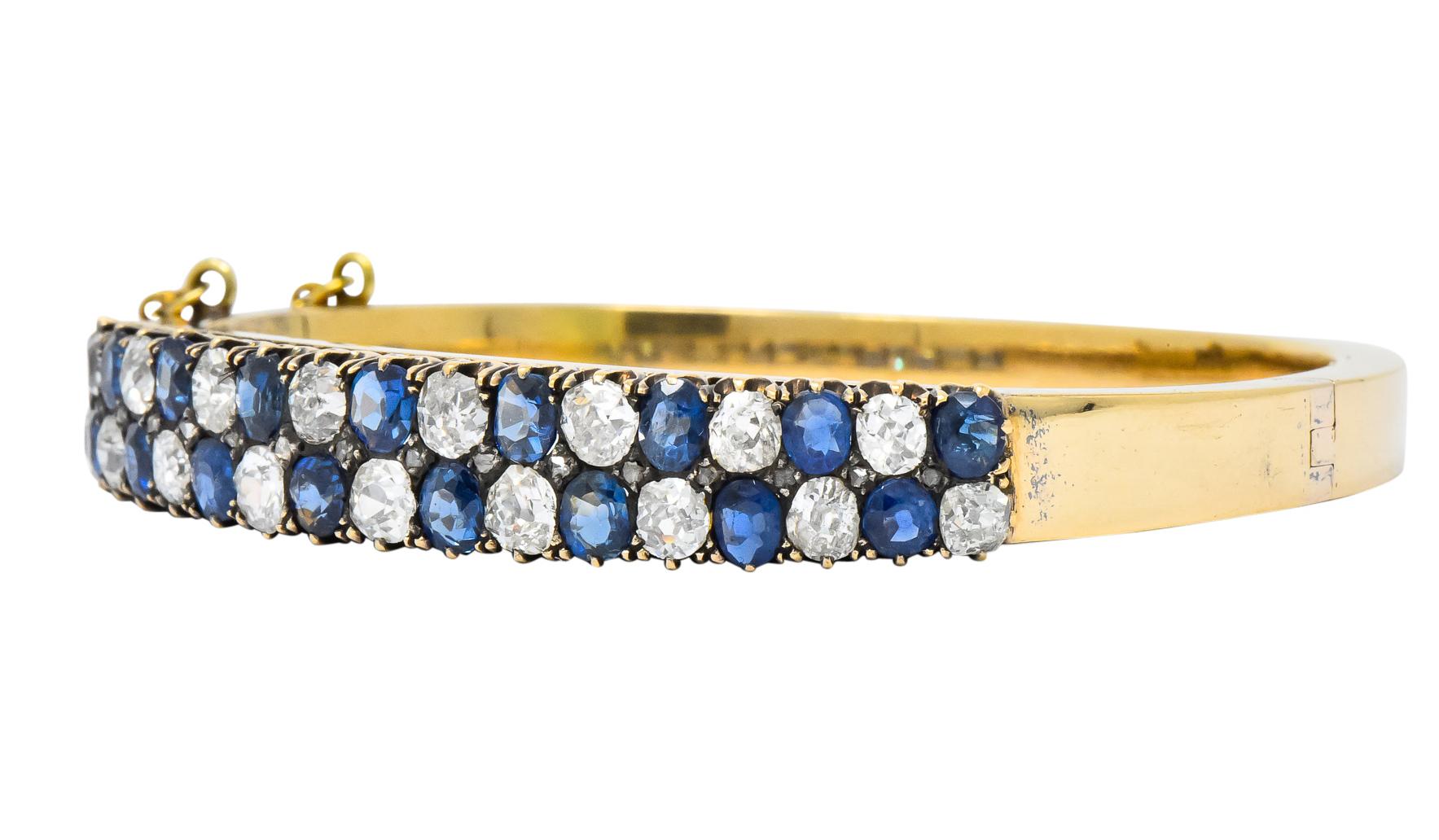 Victorian 6.65 Carat Diamond Sapphire 18 Karat Gold Bangle Bracelet 1