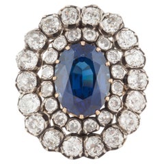 Victorian 6.78 Carat No Heat Sapphire Sterling Silver and 18K Gold Ring