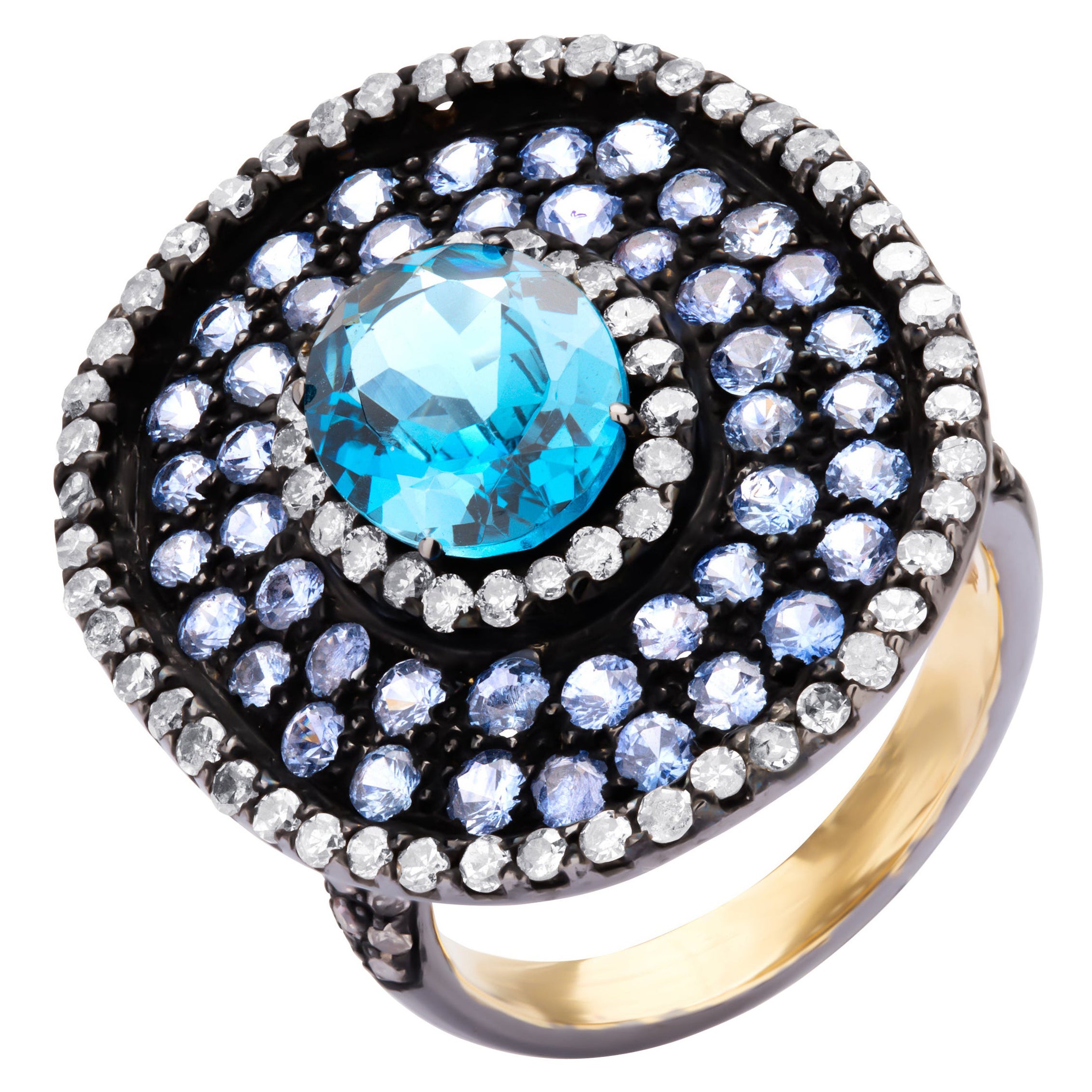 Victorian 6 Carat T.W Blue Topaz, Blue Sapphire and Diamond Cluster Ring