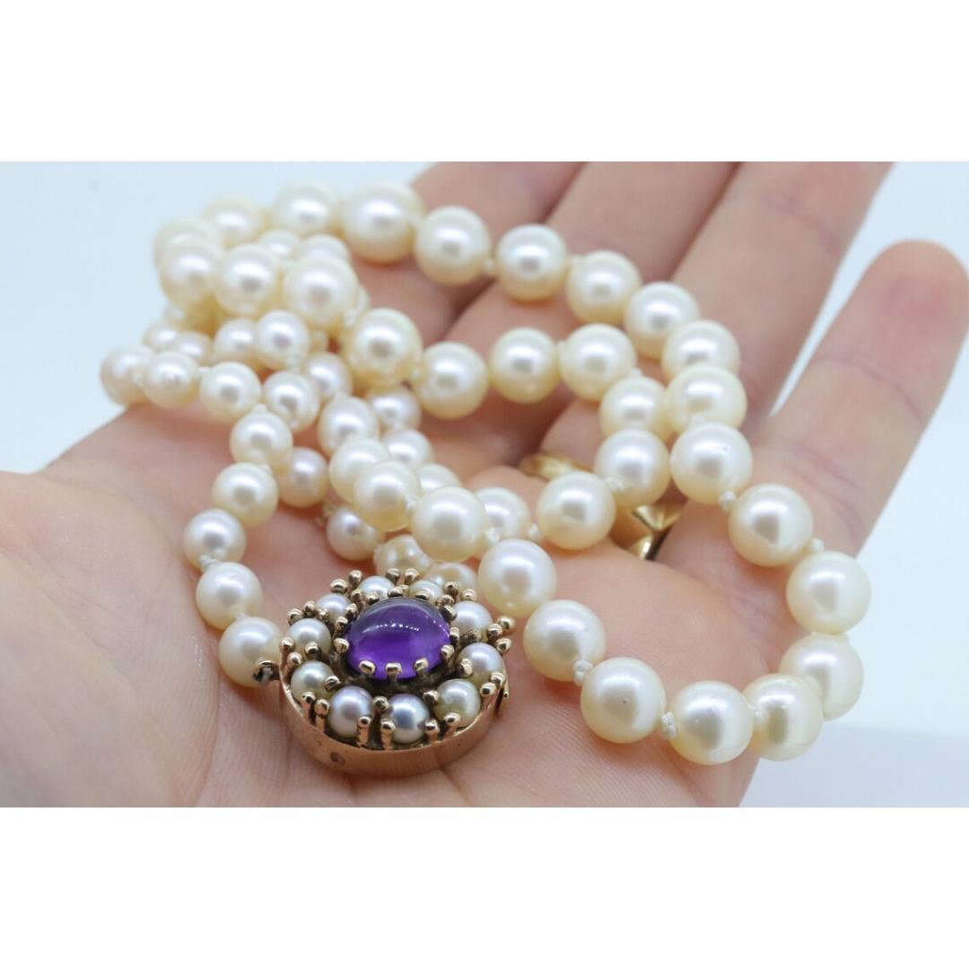 Collana vittoriana di perle da 6 mm a 10 mm con ametista e chiusura con semi di perla in 14k. 24 pollici in vendita 7