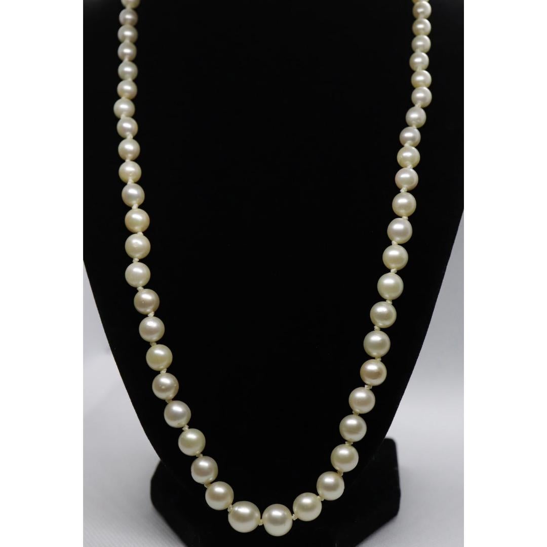 Vintage degli anni '10
Materiali: Oro
Pietra preziosa: Perla
Stile della catena: Perlina

Lunghezza della collana: 24 pollici

Non troverai una collana come questa da nessun'altra parte. Pezzo vintage realizzato negli anni '20. Magnifiche perle da 6