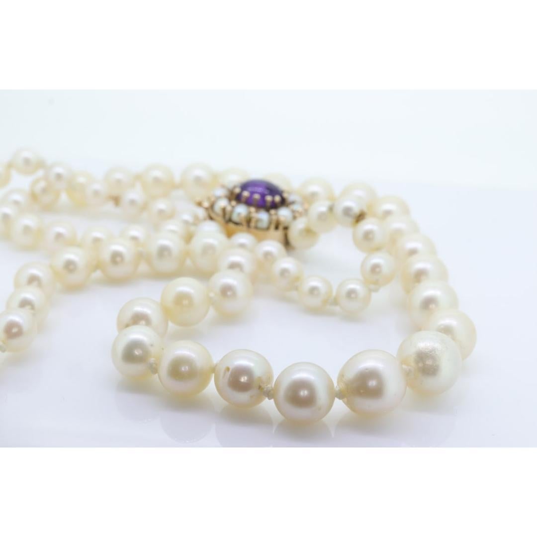 Collana vittoriana di perle da 6 mm a 10 mm con ametista e chiusura con semi di perla in 14k. 24 pollici in vendita 3