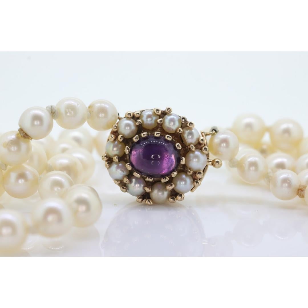 Collana vittoriana di perle da 6 mm a 10 mm con ametista e chiusura con semi di perla in 14k. 24 pollici in vendita 4