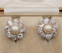 Victorian 7 mm. Pearl 4.80 Diamond Earrings