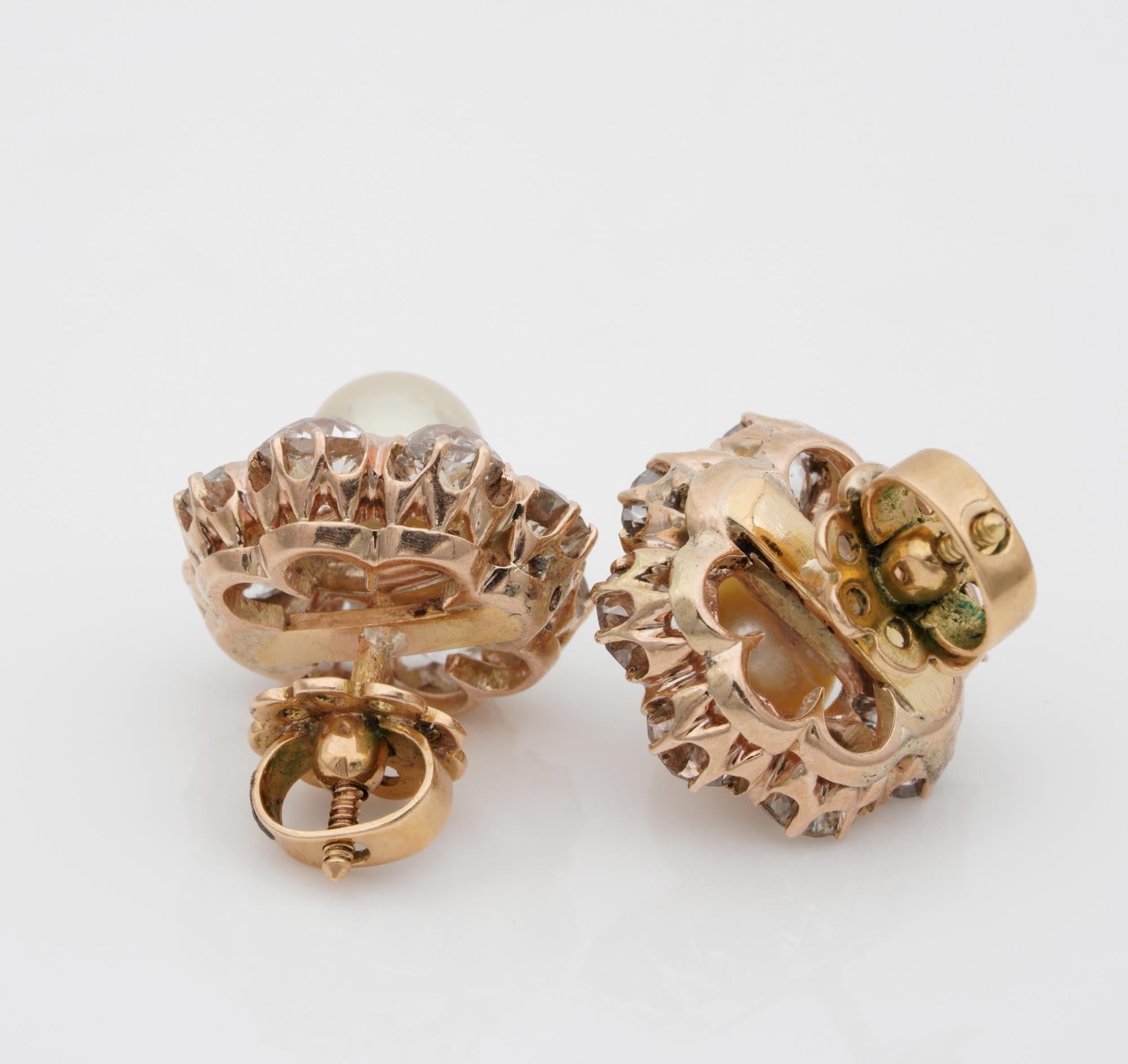 Viktorianisch 7 mm. Perlen-Ohrringe mit 4,80 Diamanten im Angebot 3