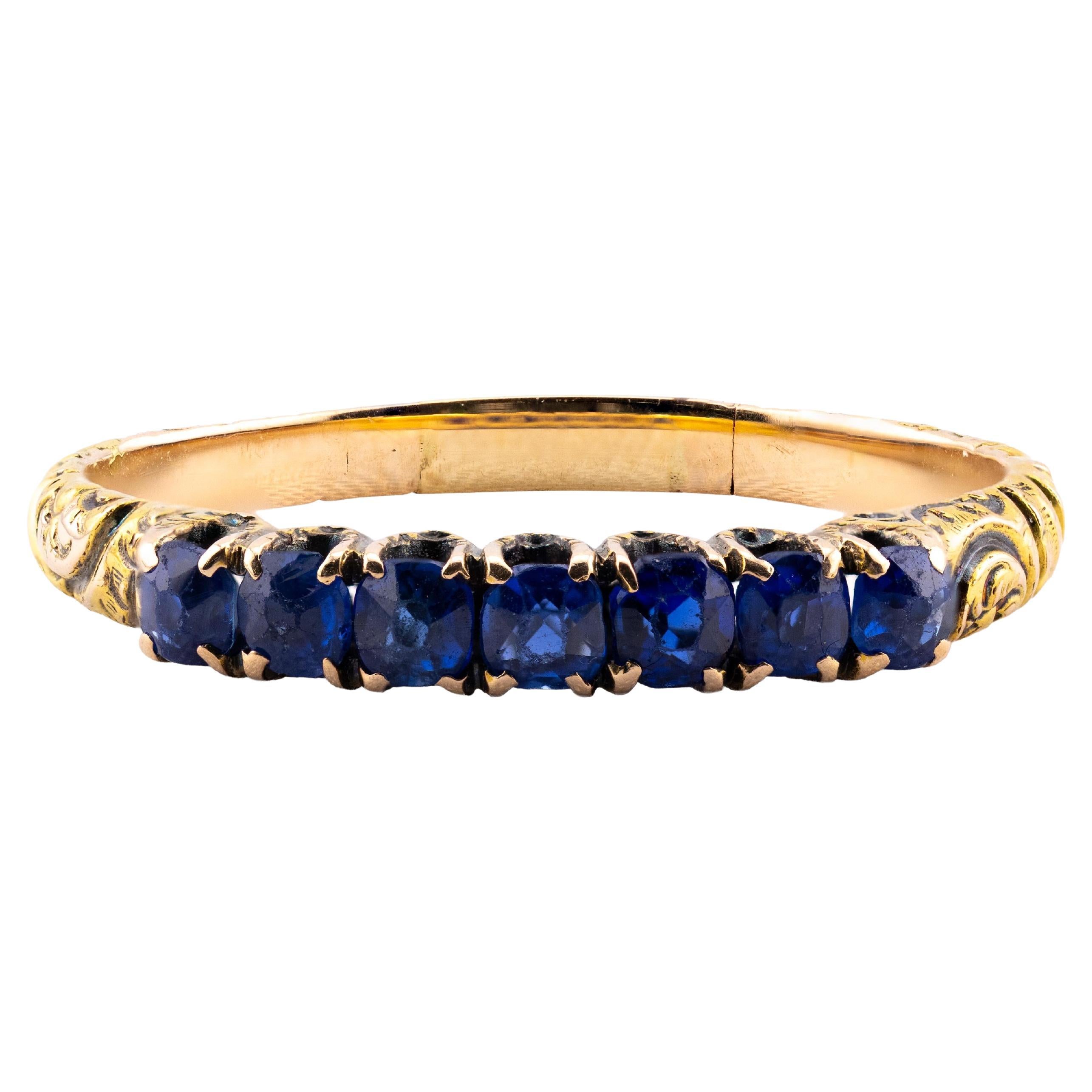 Anneau de mariage victorien en or jaune 18 carats avec 7 pierres en saphir