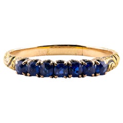 Anneau de mariage victorien en or jaune 18 carats avec 7 pierres en saphir