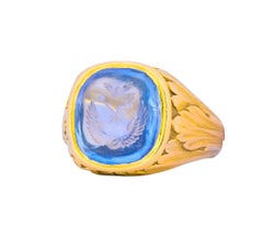 Victorian 7.00 Carat Intaglio Sapphire 18 Karat Gold Unisex Signet Ring