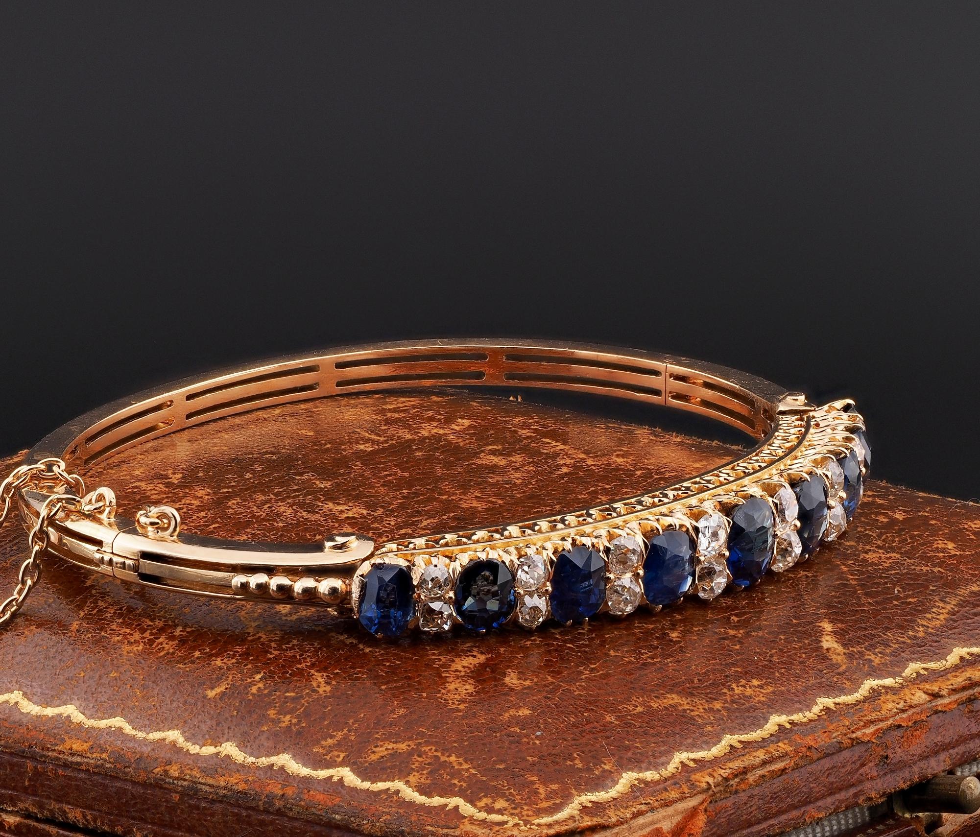 Victorian 7.20 Ct Natural Untreated Sapphire 2.40 Ct Diamond 18 Kt Bangle In Good Condition For Sale In Napoli, IT