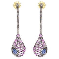 Victorian 7.28 Cttw. Sapphire and Diamond Long Drop Earrings in 18K /925