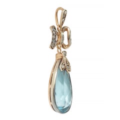 Victorian 7.50 CTW Aquamarine Diamond 14K Gold Silver Antique Bow Pendant