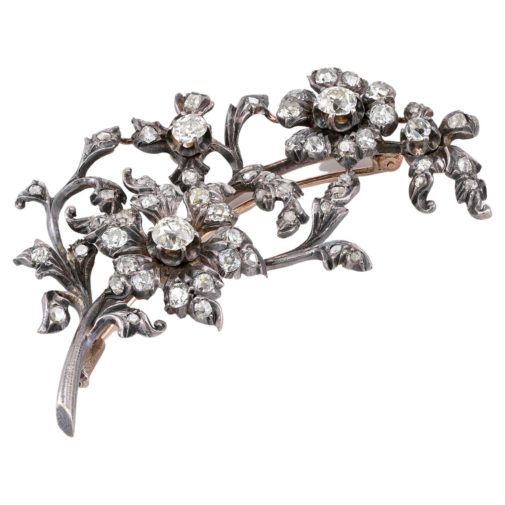 Viktorianische Sprühbrosche mit 7,50 Diamanten und Blumenmuster