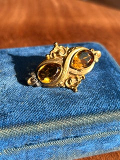 Victorian 7.51 TCW Pear Shaped Golden Citrine & 10k Yellow Gold Brooch 1860s