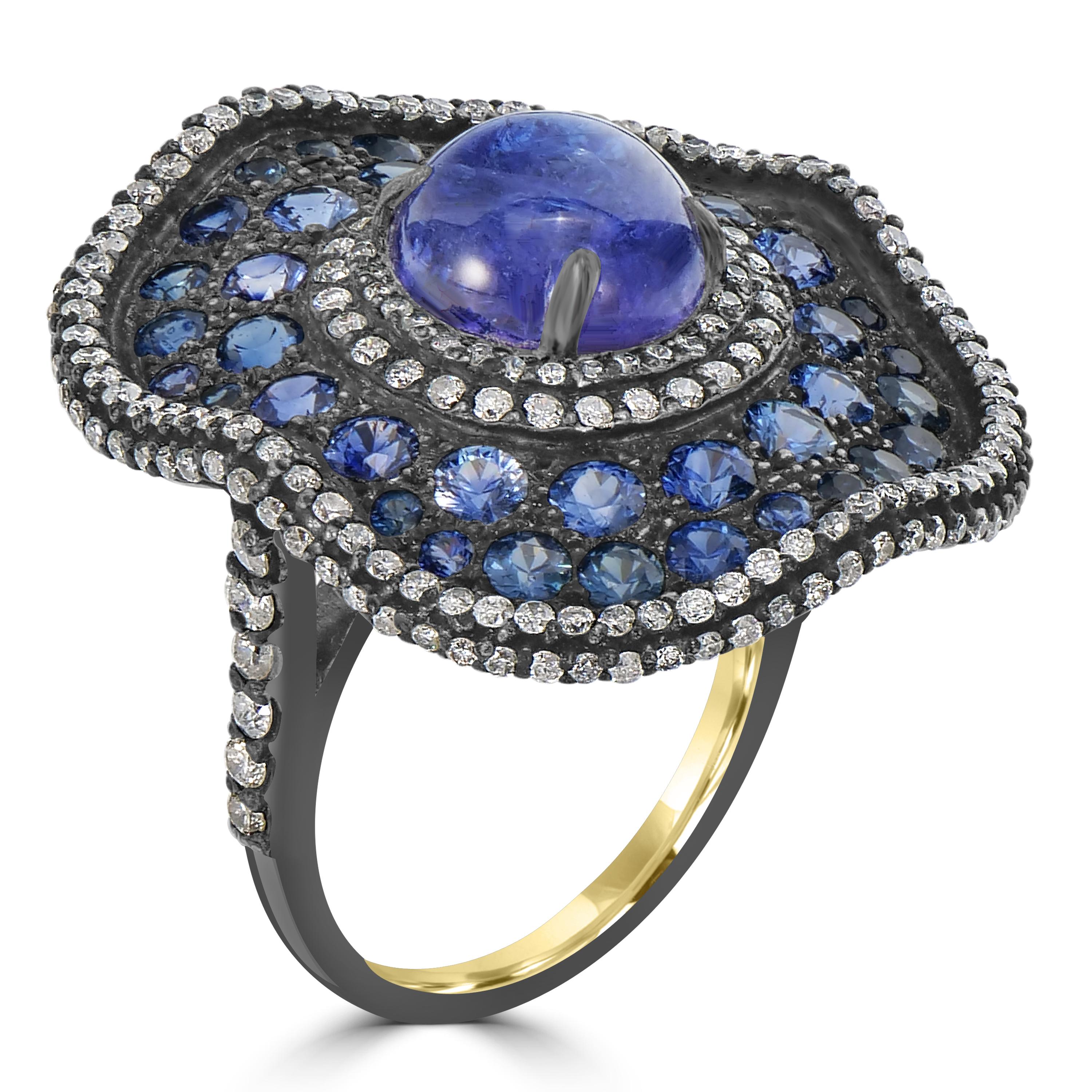 Women's Victorian 7.6 cttw. Tanzanite, Blue Sapphire and Diamond Ring in 18K/925 Gold