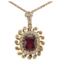 Antique Victorian 7.60 Ct Rhodolite Garnet 2.70 Ct Diamond 18 KT Brooch Pendant