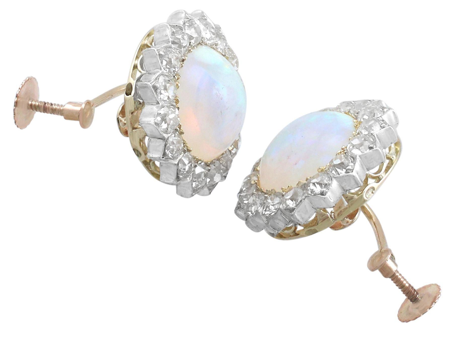 Victorian 7.76Ct Cabochon Cut Opal and 2.05 Carat Diamond Yellow Gold Earrings In Excellent Condition For Sale In Jesmond, Newcastle Upon Tyne