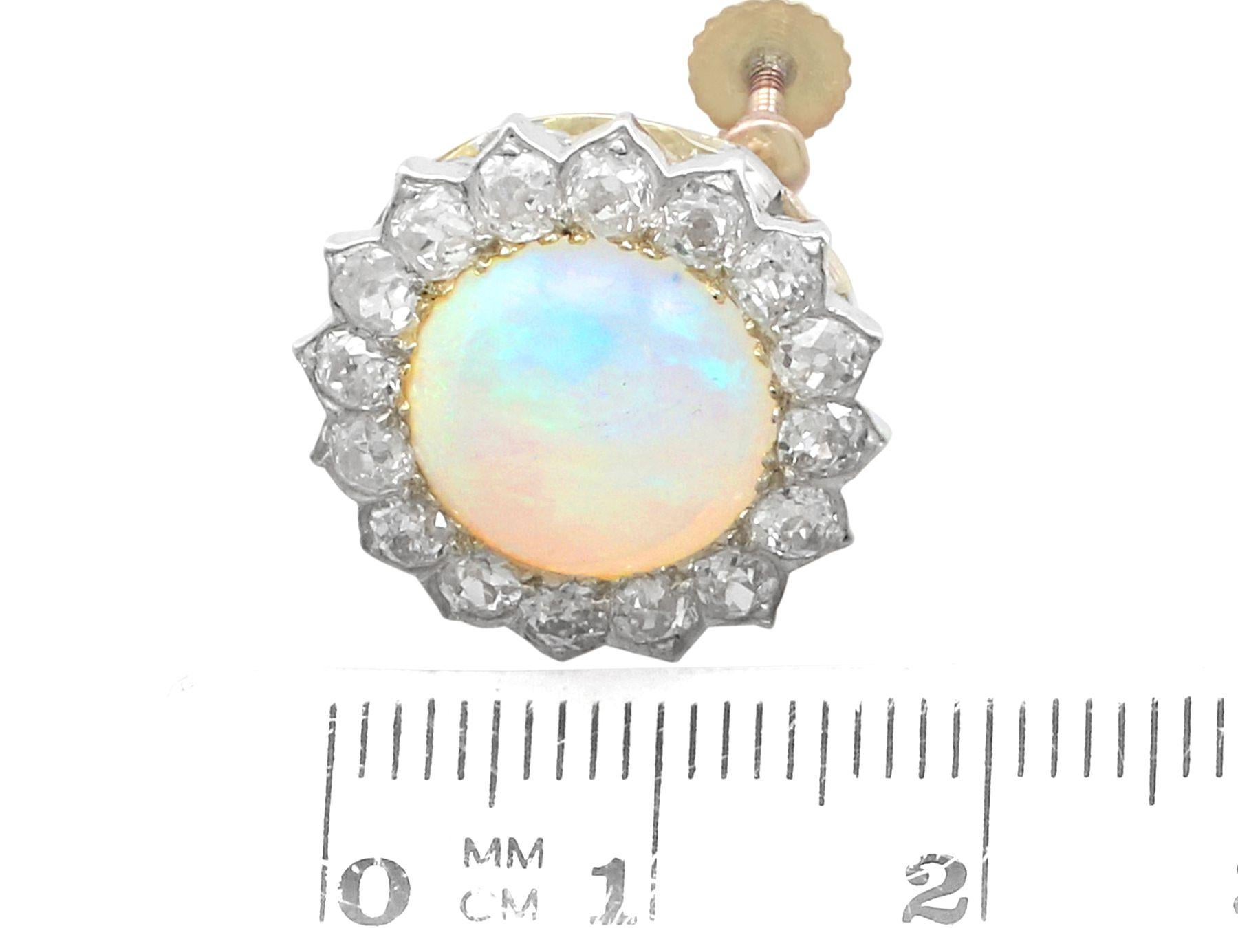 Victorian 7.76Ct Cabochon Cut Opal and 2.05 Carat Diamond Yellow Gold Earrings For Sale 3