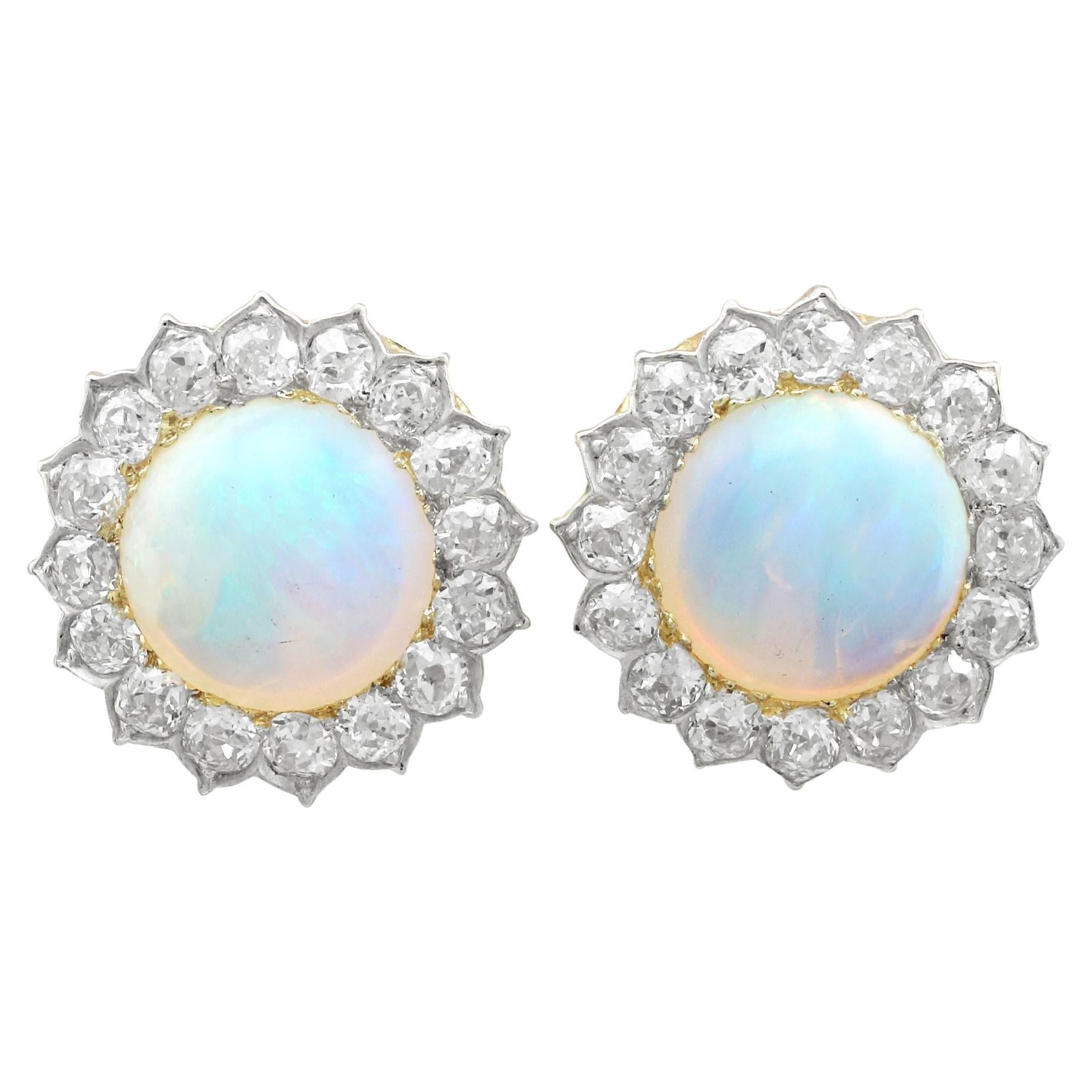 Victorian 7.76Ct Cabochon Cut Opal and 2.05 Carat Diamond Yellow Gold Earrings For Sale