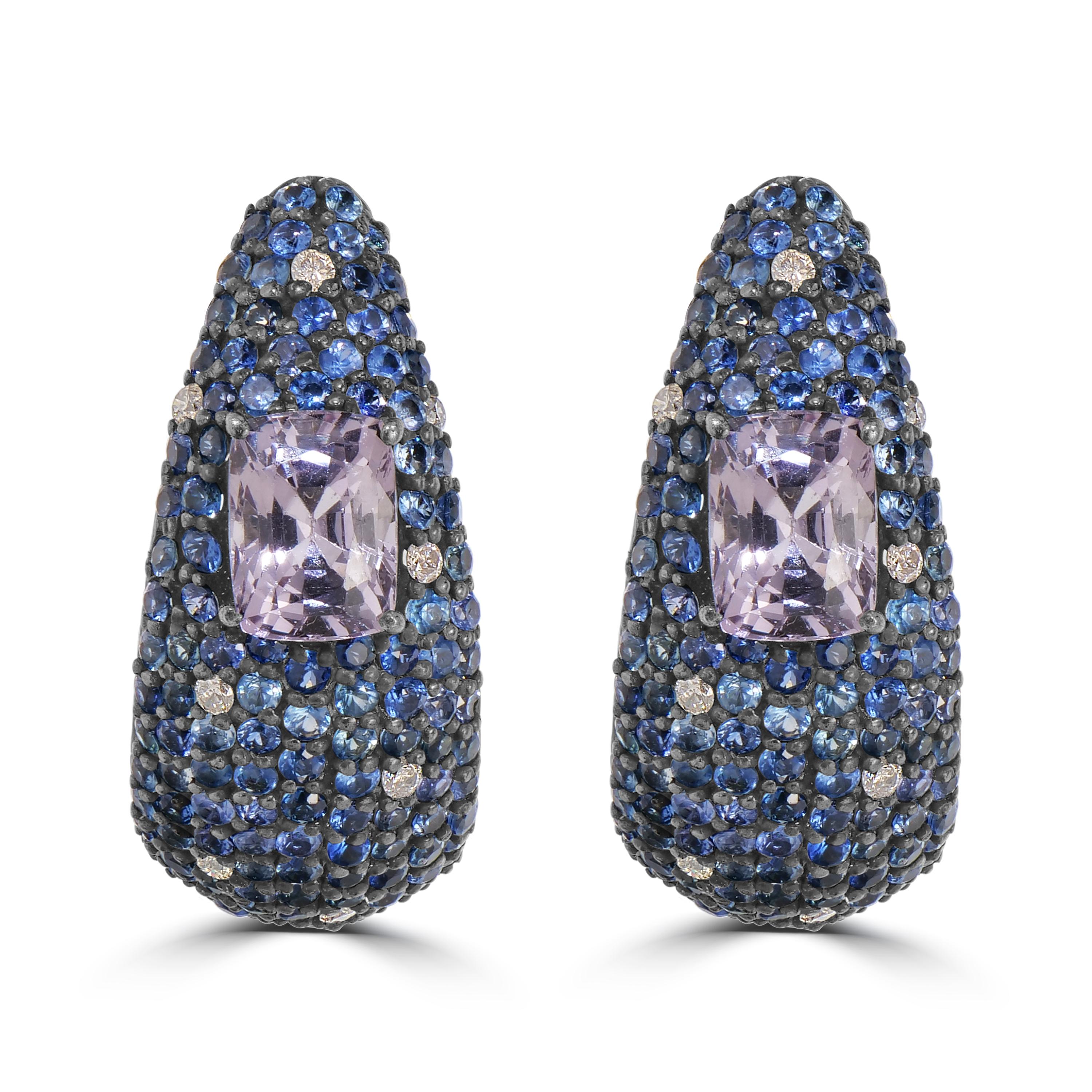 Victorian 7.94 Cttw. Blue Sapphire, Spinel and Diamond Hook Stud Earrings  In New Condition For Sale In New York, NY