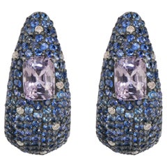 Victorian 7.94 Cttw. Blue Sapphire, Spinel and Diamond Hook Stud Earrings 