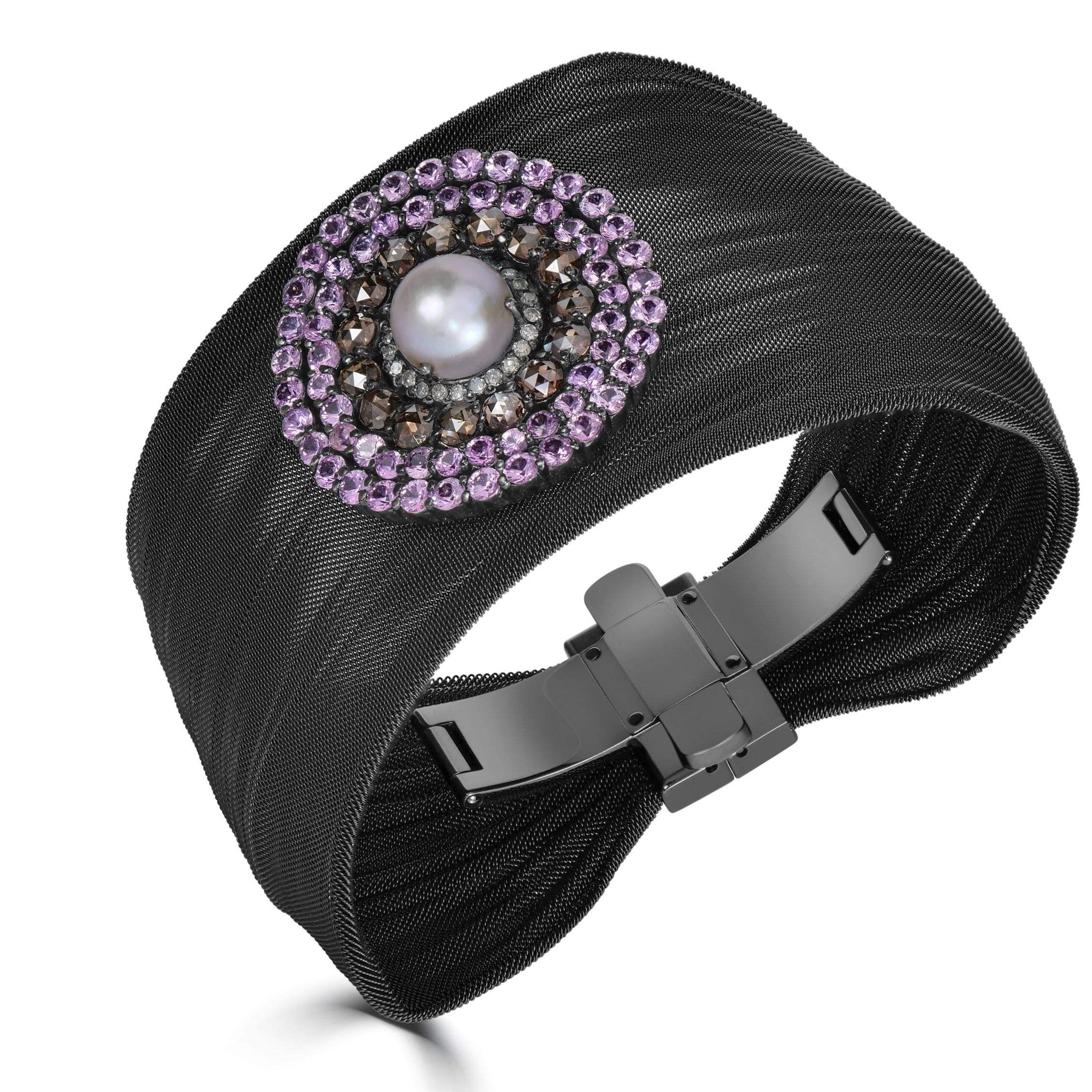 Viktorianisch 8 Cttw. Retro-Armband mit rosa Saphiren, Perlen und Diamanten  im Zustand „Neu“ im Angebot in New York, NY