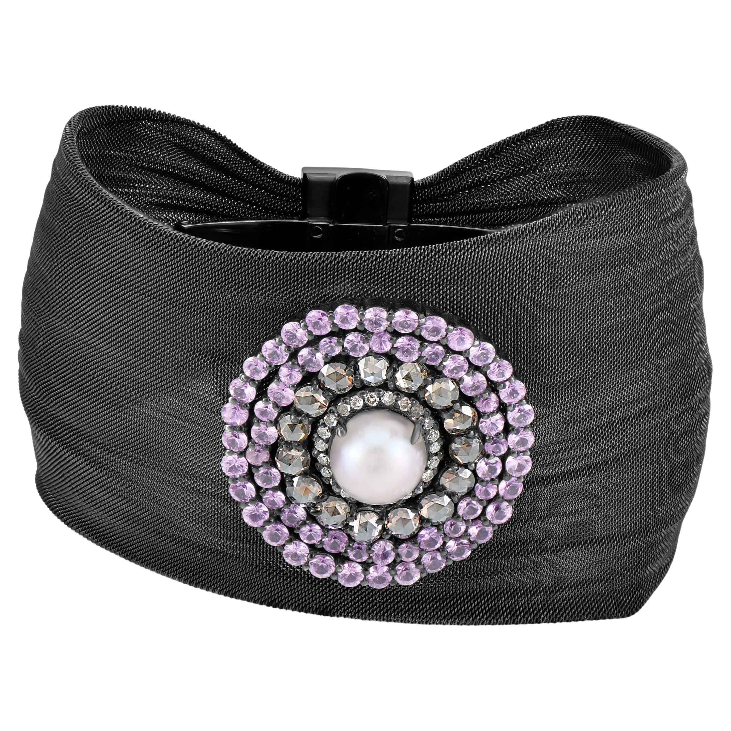Viktorianisch 8 Cttw. Retro-Armband mit rosa Saphiren, Perlen und Diamanten  im Angebot