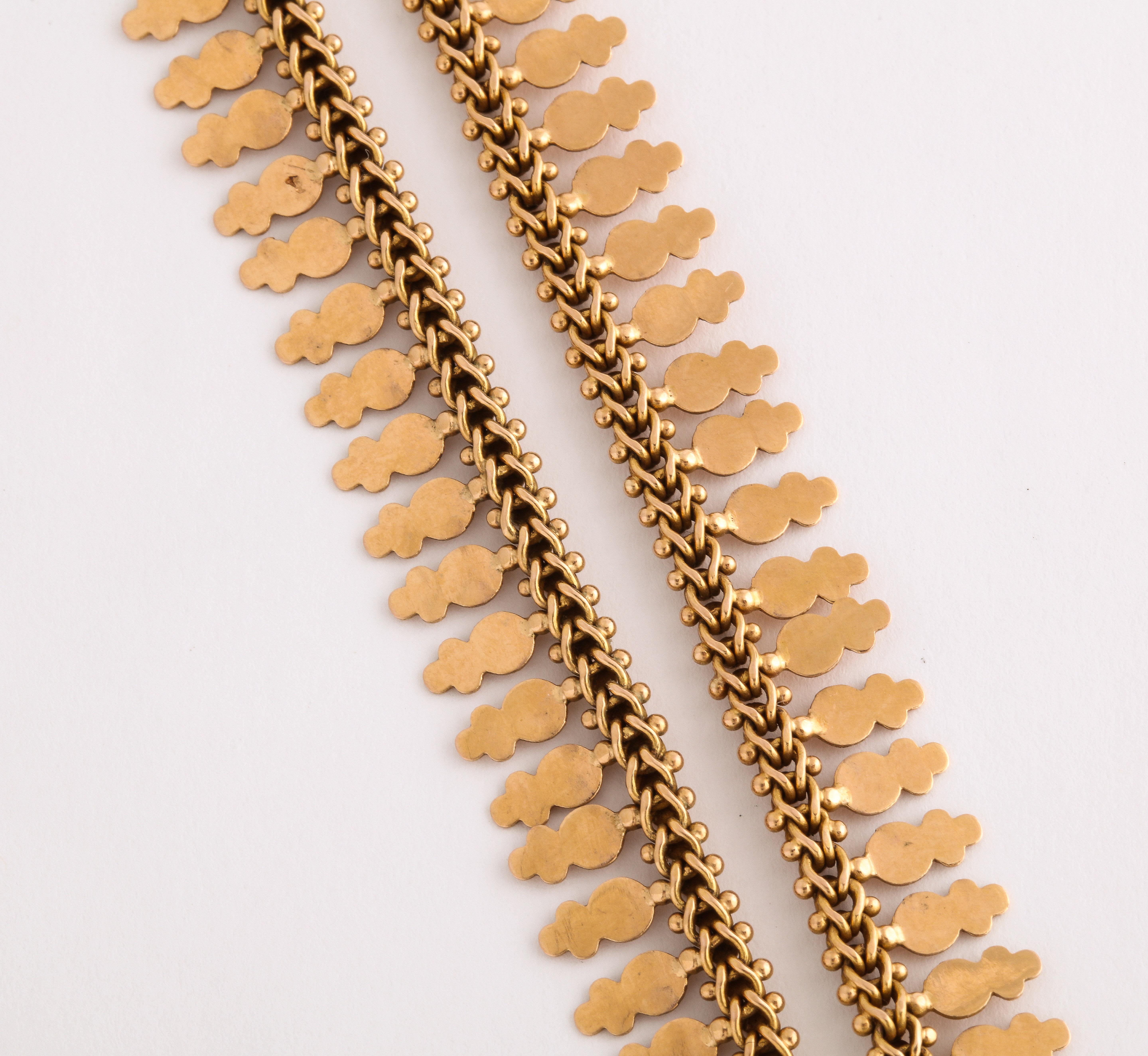 Women's or Men's Victorian 18 Karat Gold French Decorative Fringe Chain For Sale