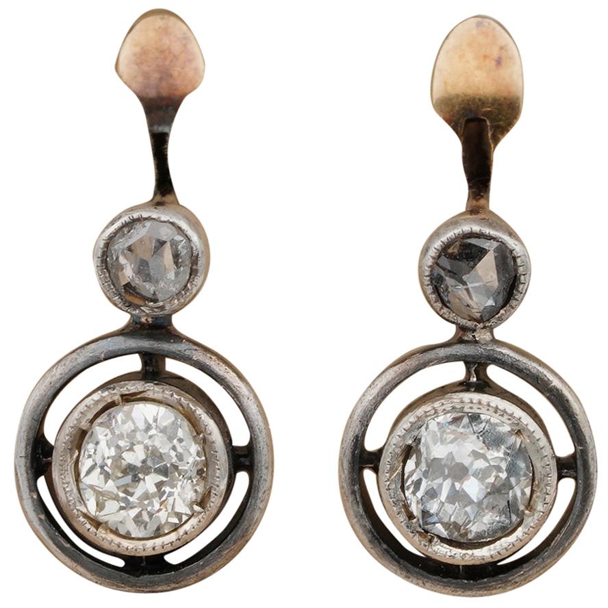 Victorian .80 Carat Diamond Solitaire Pretty Target Earrings
