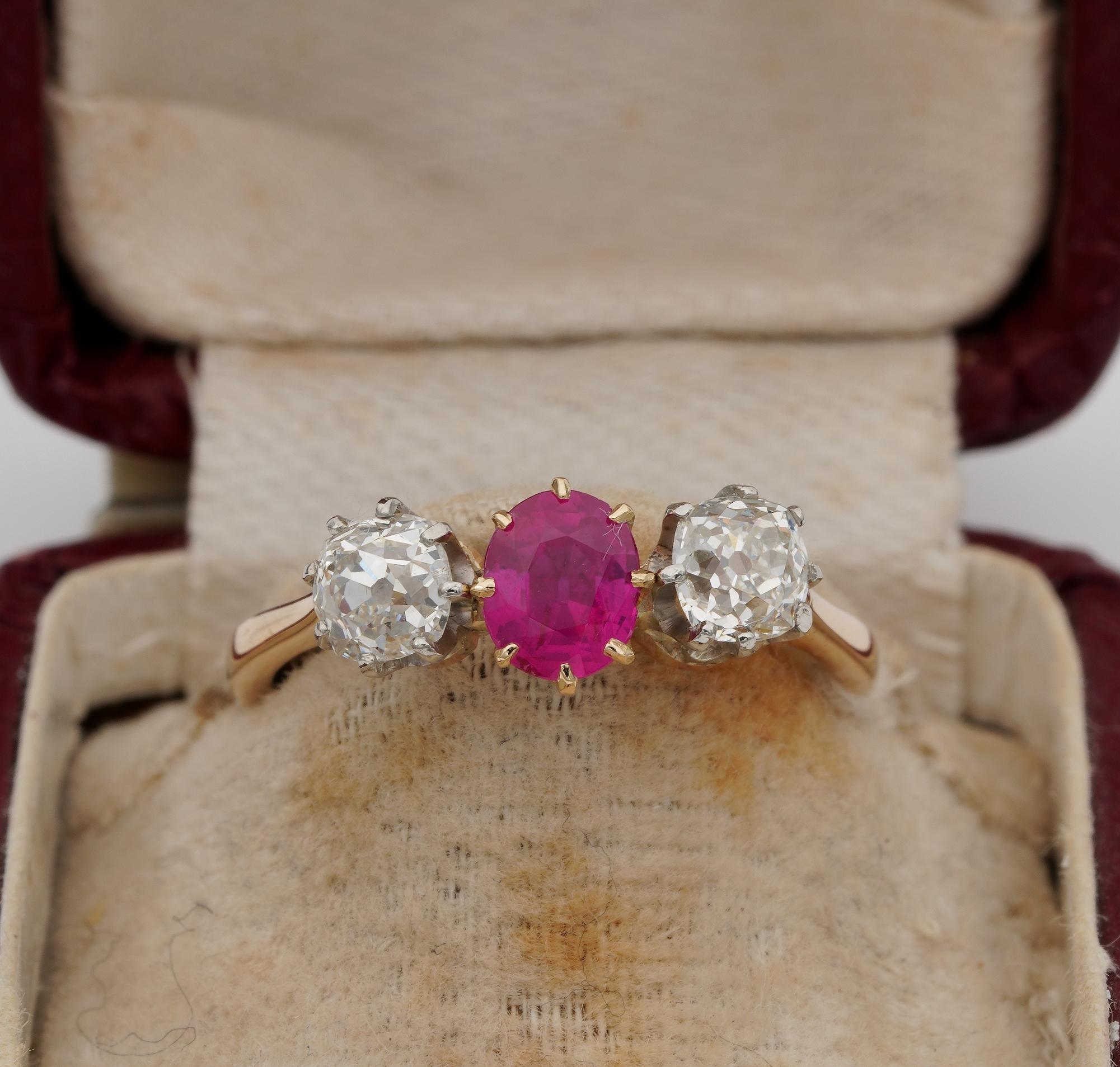 The Rarity Corner

This lovely Victorian ring is 1880 ca
Traditional trilogy version set with finest earth mined gemstones to be a sought after stand out within all others
the gorgeous mounting is finely hand made of solid 18 KT gold made to exalt