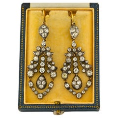 Victorian 8.0 Ct Old Mine Diamond Long Pendant Earrings 18 KT Silver Top