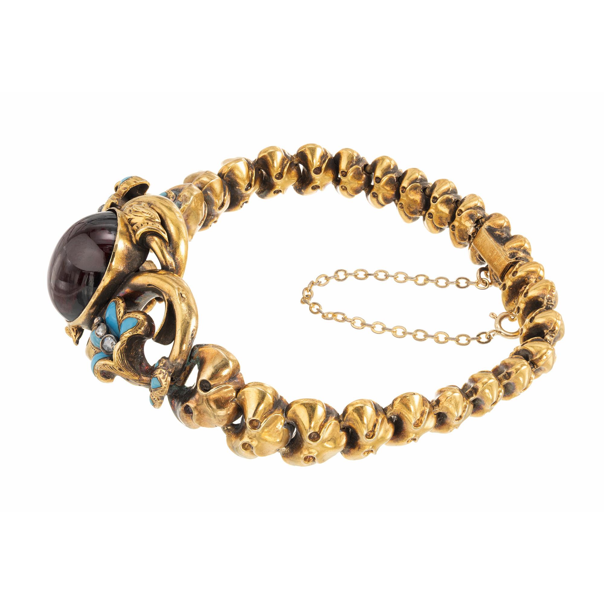 Taille ovale Bracelet Victorien 8.00 Carat Grenat Diamant Or Jaune en vente