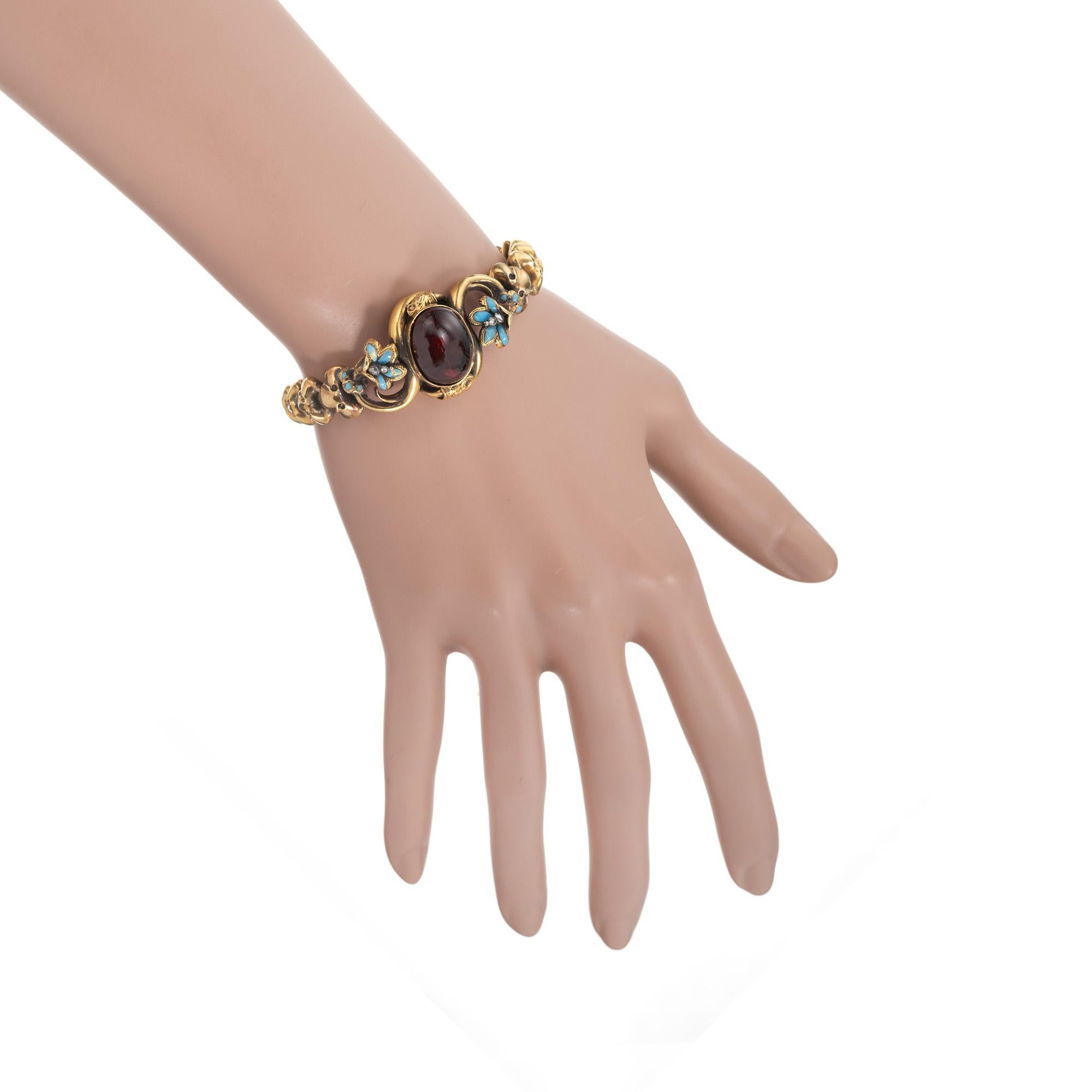 Bracelet Victorien 8.00 Carat Grenat Diamant Or Jaune Pour femmes en vente