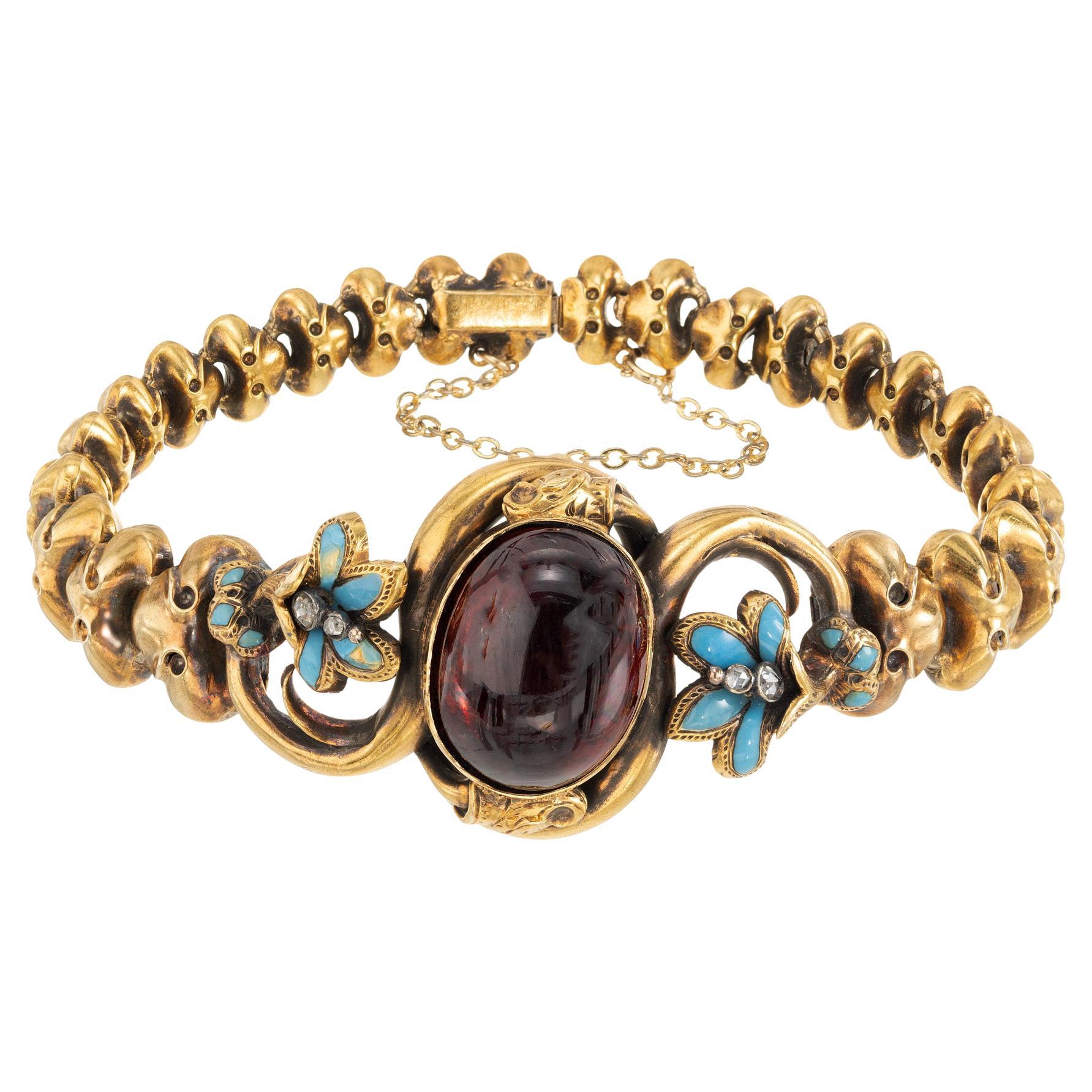 Bracelet Victorien 8.00 Carat Grenat Diamant Or Jaune