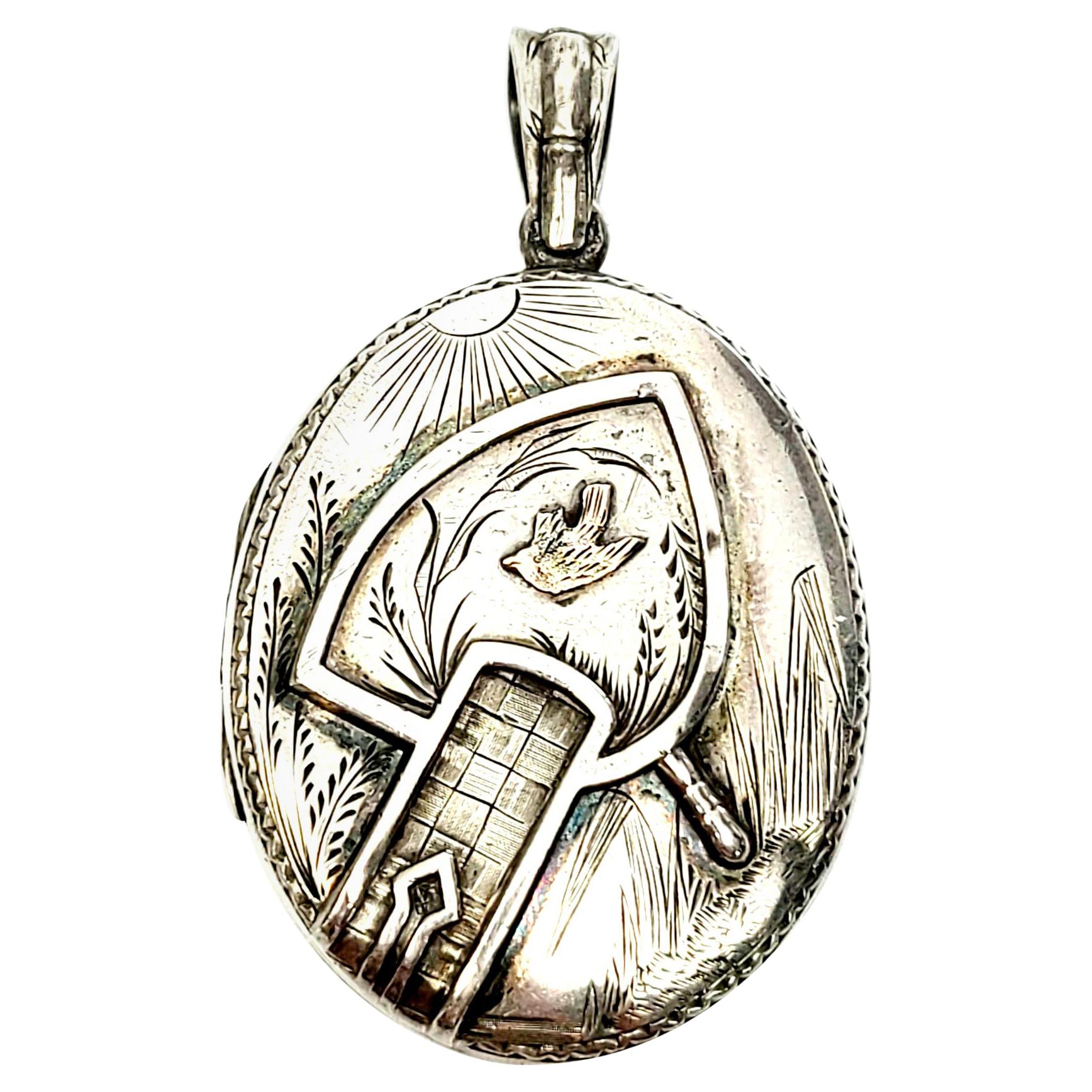 Victorian 800 Silver Aesthetic Movement Bird Locket