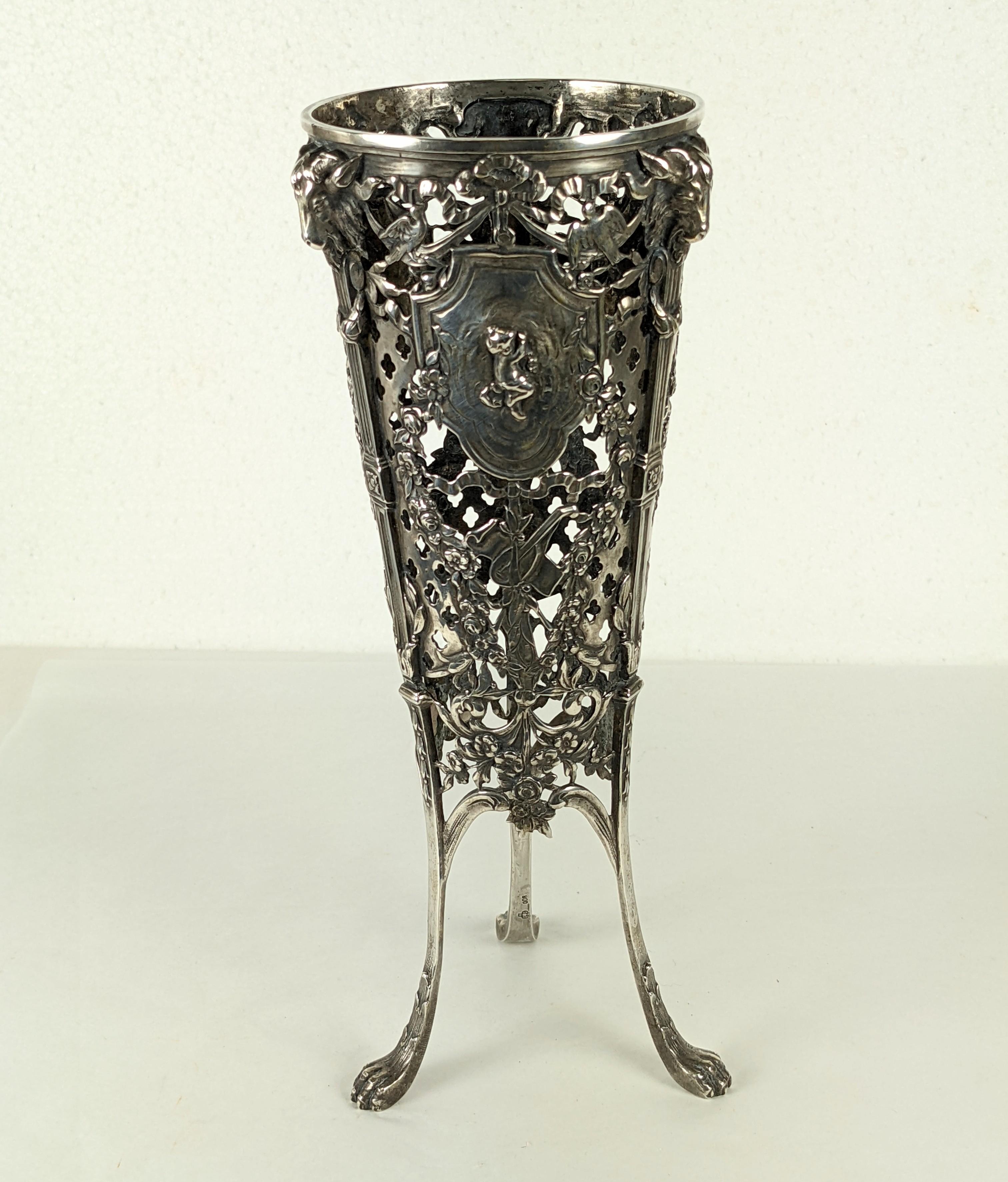Rococo Revival Victorian 800 Silver Ornate Vase Holder For Sale