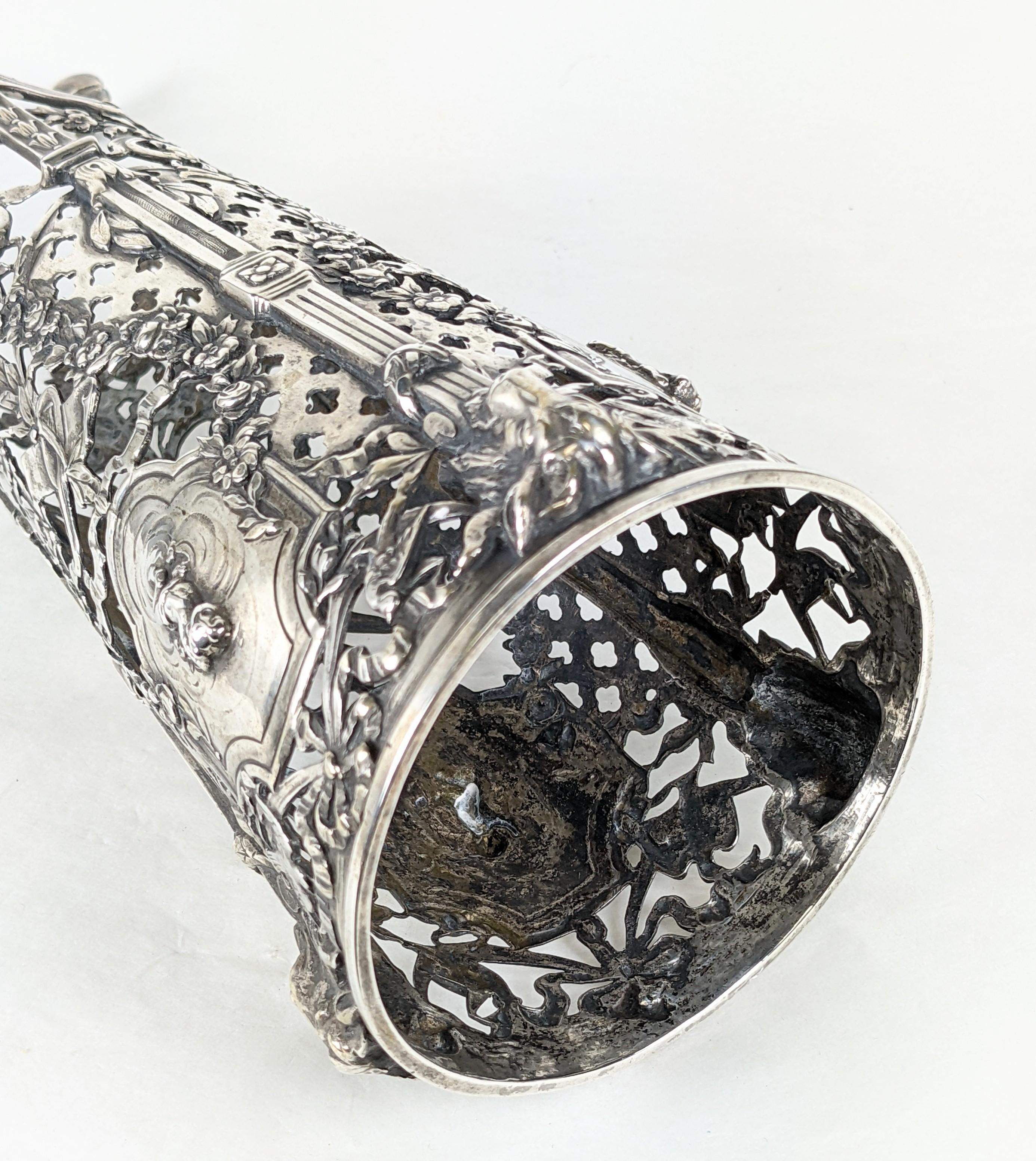 Repoussé Victorian 800 Silver Ornate Vase Holder For Sale