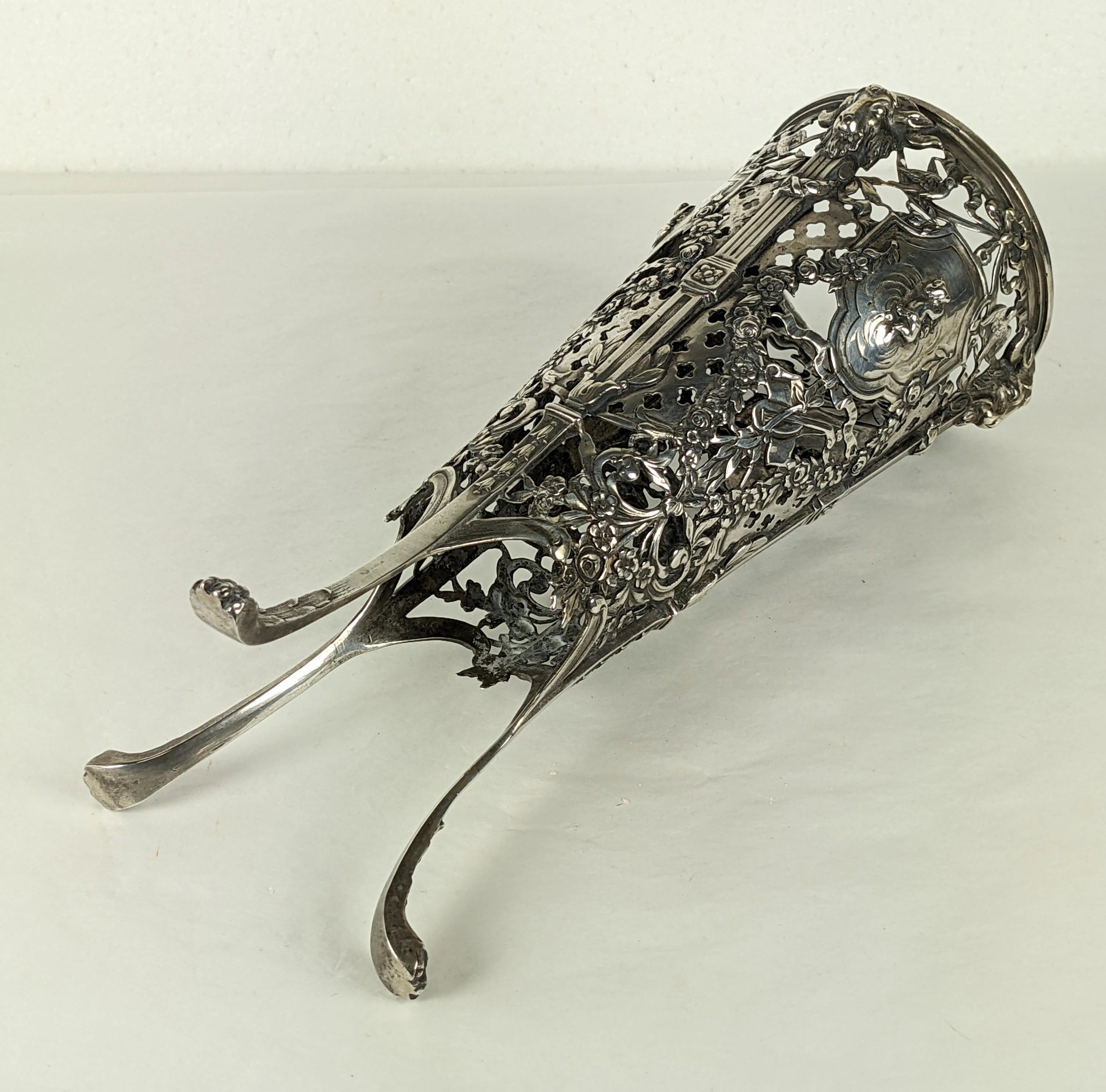 Victorian 800 Silver Ornate Vase Holder In Excellent Condition For Sale In Riverdale, NY