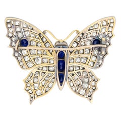Victorian 8.00ct Diamond, Sapphire and Emerald Butterfly Brooch, c.1880s