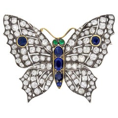 Victorian 8.00ct Diamond, Sapphire and Emerald Butterfly Brooch, c.1880s
