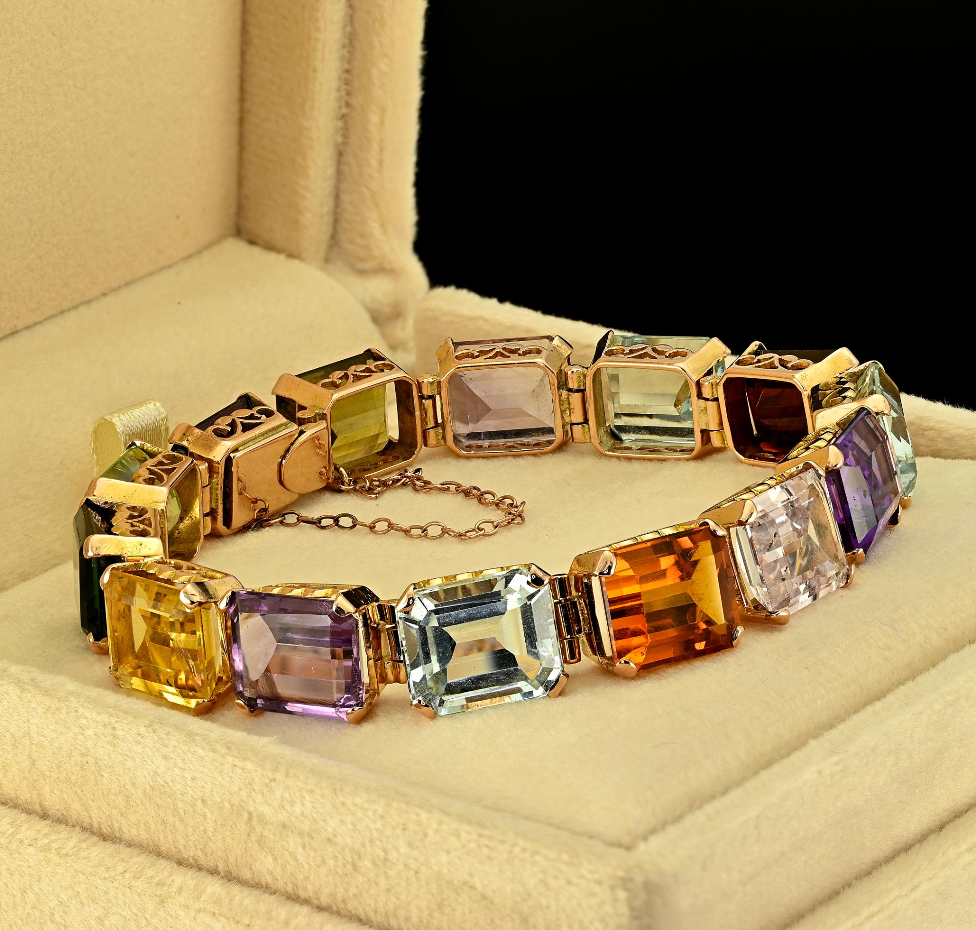 Victorian 81.05 Ct  Natural Multi gem 18 KT Rare Bracelet In Good Condition For Sale In Napoli, IT