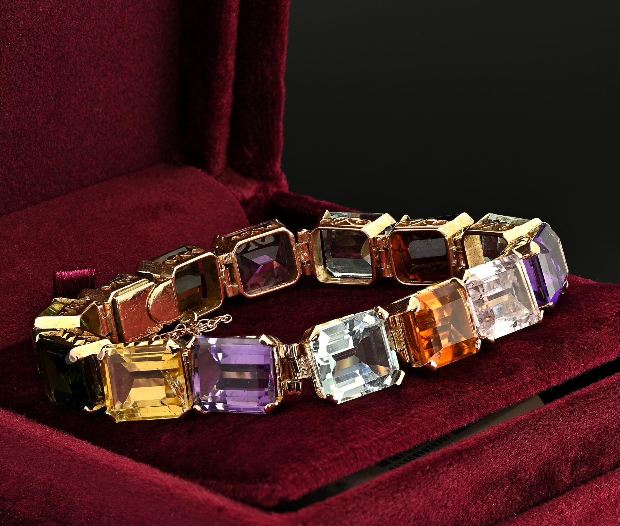 Victorian 81.05 Ct  Natural Multi gem 18 KT Rare Bracelet For Sale 2