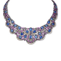 Victorian 82 Cttw. Kyanite, Pink Sapphire and Diamond Choker Necklace in 18K/925