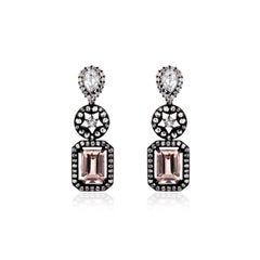 Victorian 8.35ct T.W Morganite, Topaz, White Sapphire Diamond Dangle Earrings