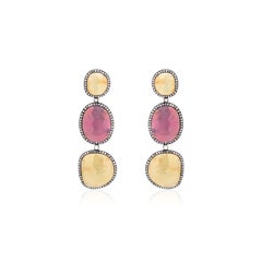 Victorian 84.01ct T.W Sapphire and Diamond Dangle Earrings in 18k Gold, Silver