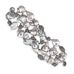 Victoriano 84,02 Gms. Perla y 10 Ctts. Pulsera de cuentas con diamantes