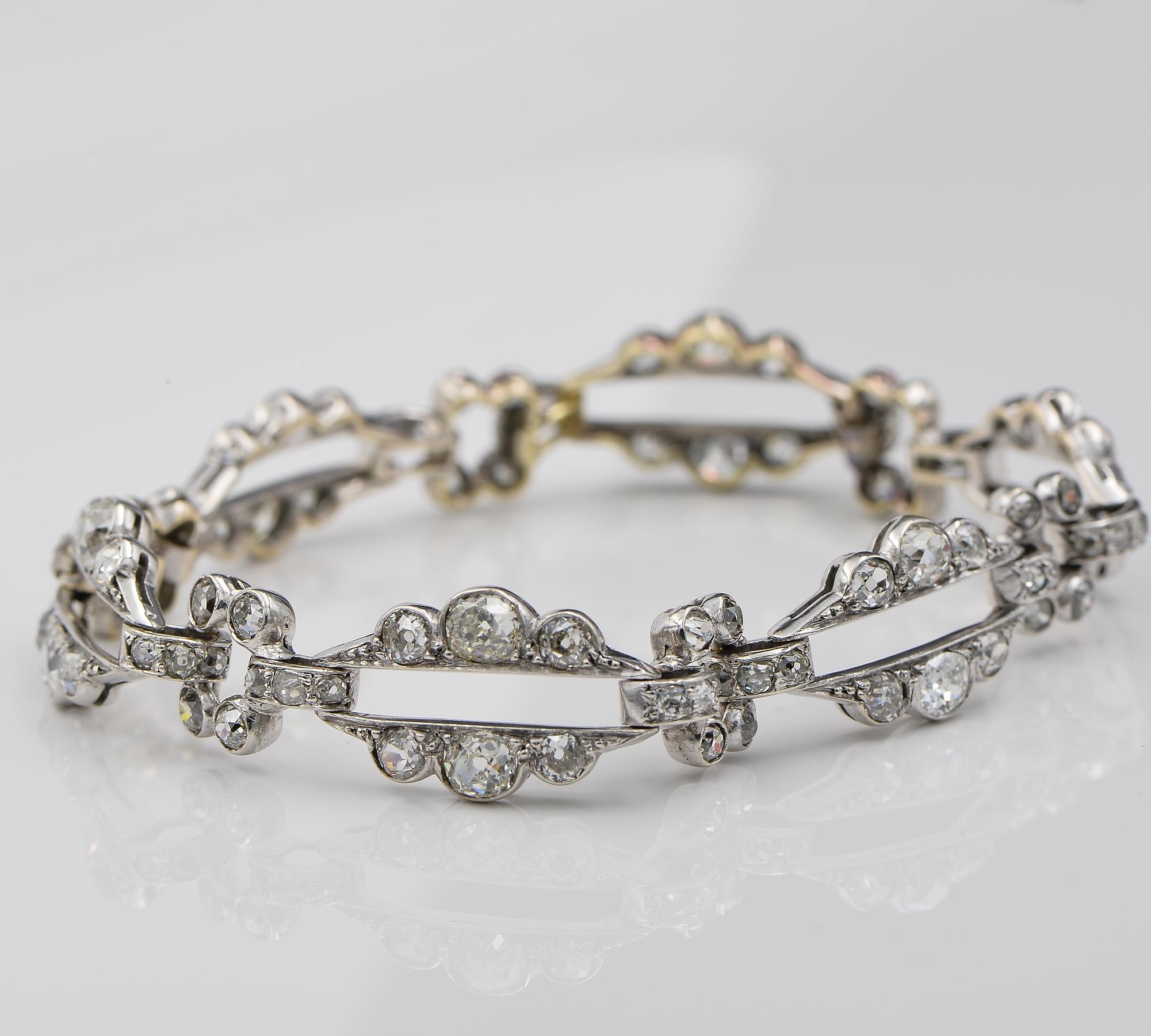Victorian 8.50 Ct Old Mine Diamond 18 KT Bracelet In Good Condition For Sale In Napoli, IT