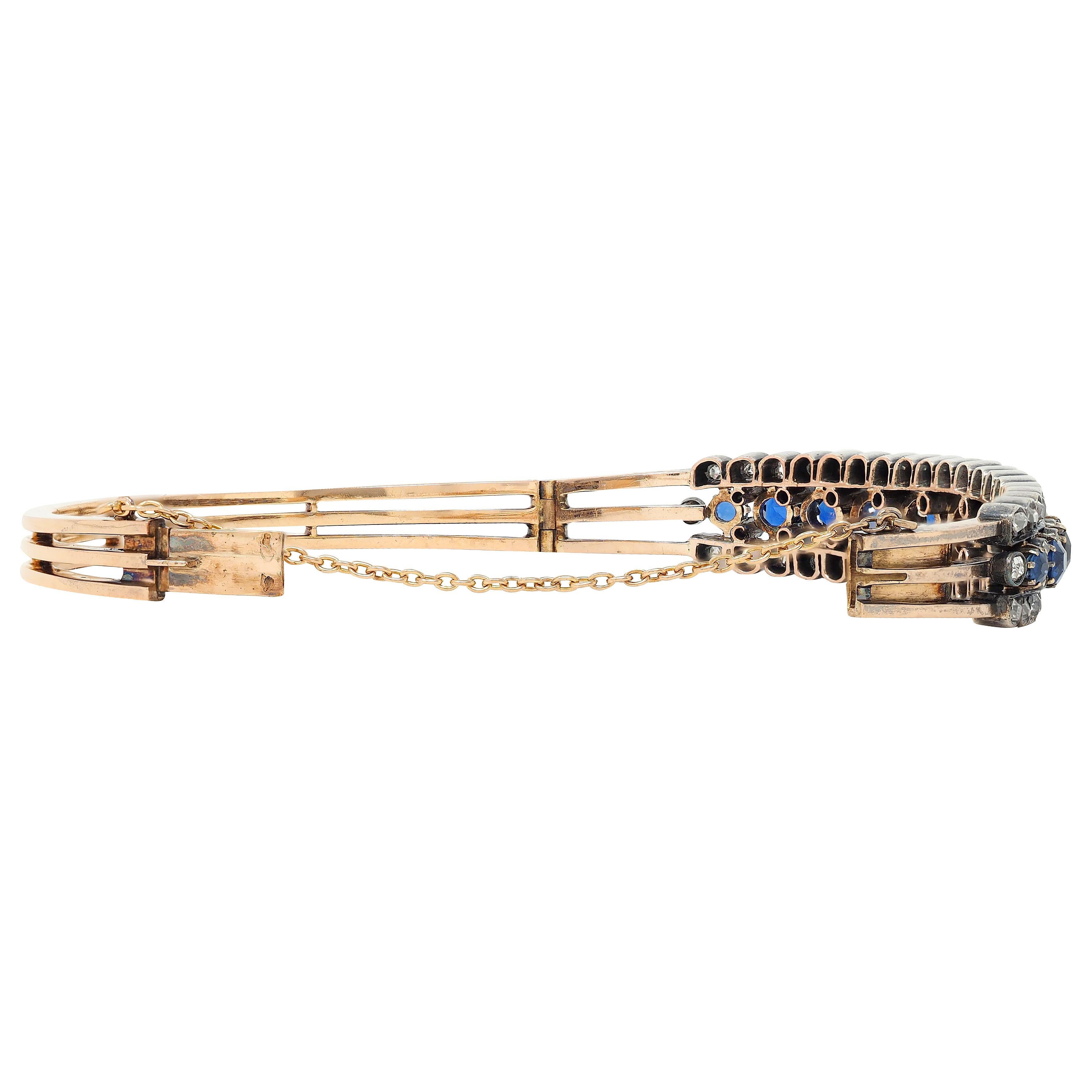 Bracelet jonc ancien victorien en or 18 carats, diamants et saphirs de 8,51 carats poids total Unisexe en vente