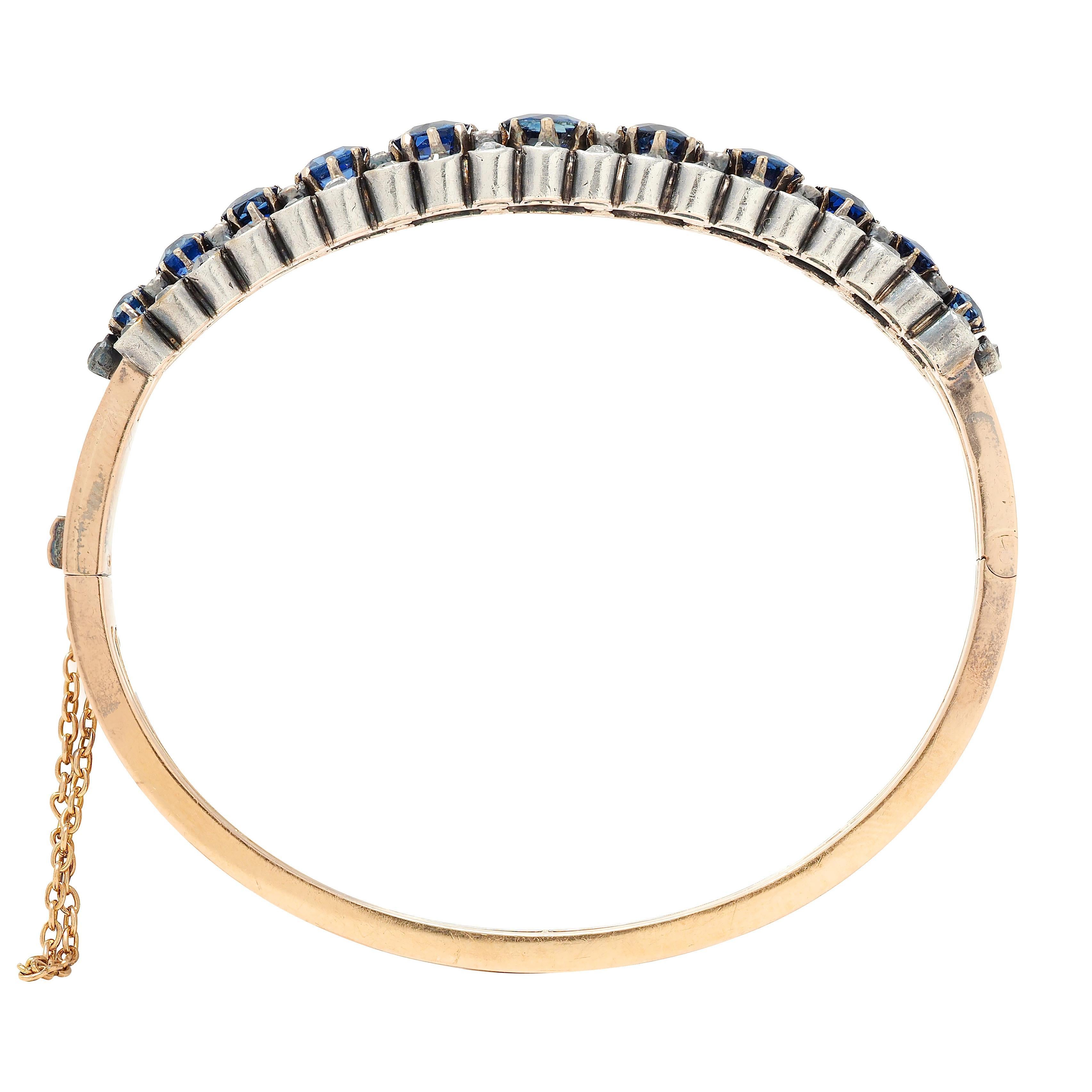 Bracelet jonc ancien victorien en or 18 carats, diamants et saphirs de 8,51 carats poids total en vente 2