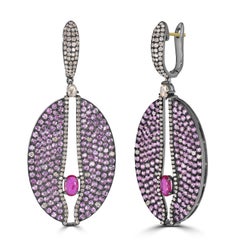 Victorian 8.67Cttw. Ruby, Pink Sapphire and Diamond Dangle Earrings